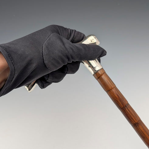 1902 British antique pure silver clutch handle walking stick 88cm J Howell & Co.